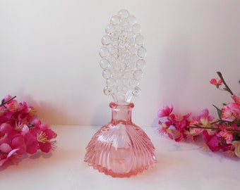 Vintage Pink Glass Perfume Bottle with Bubble Stopper