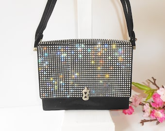 A Womens Fashion Designer Crystal Mini Thank You Handbag Rhinestone Shopping Bag 