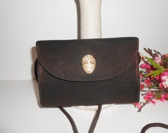 Brown Taffeta Evening Bag, Glamorous Brown Clutch Bag, Rhinestone Trim, After Five Purse EB-0340