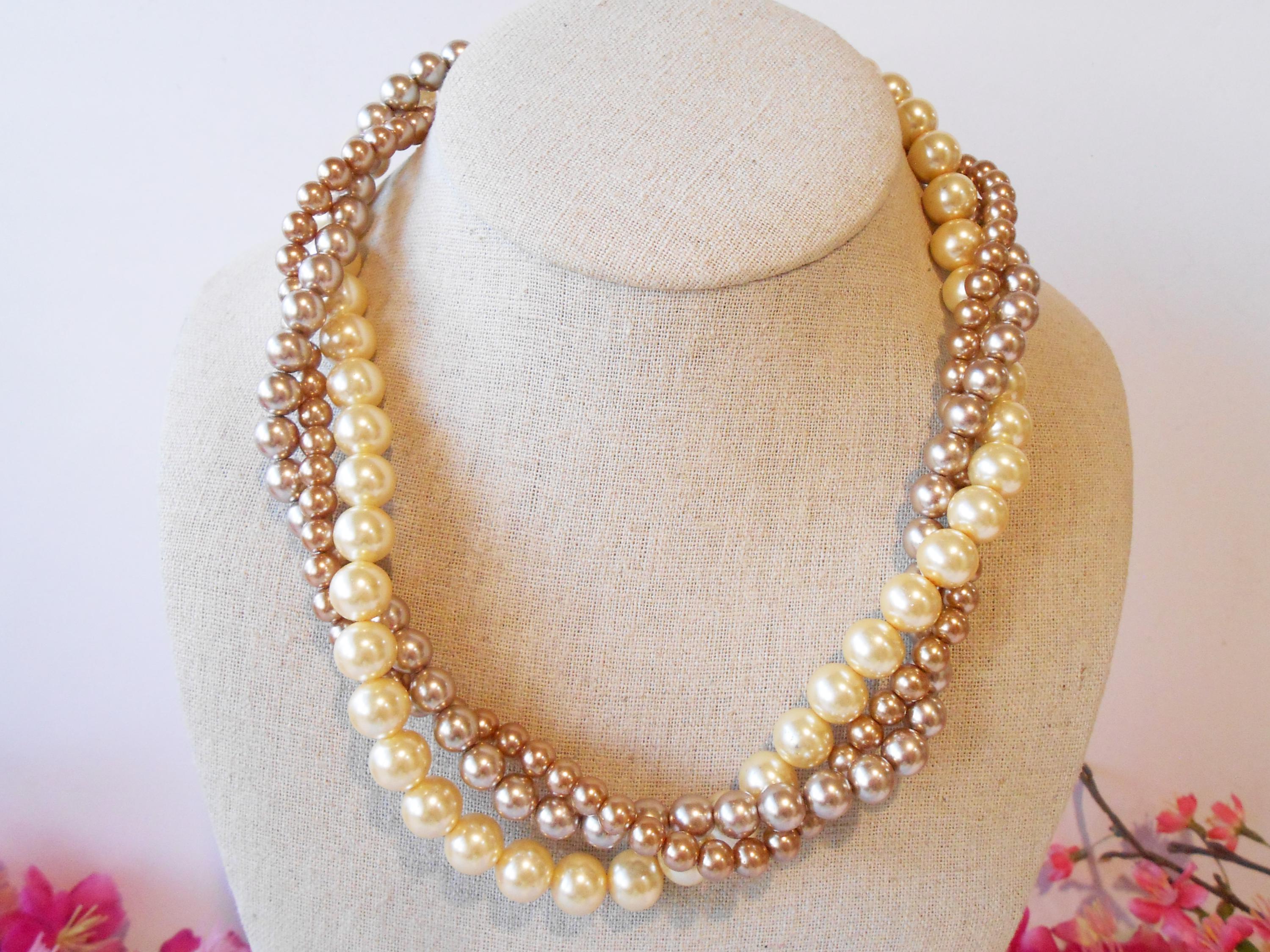 Neckless-neckless クッション(3)アンティーク　フランス Vintage Brown Three Strand Pearl Necklace, Choker Length, - Etsy