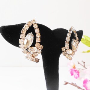 Vintage Rhinestone Earrings, Glamorous Statement Earrings, Clip-On, Jewelry Gift for Her image 4