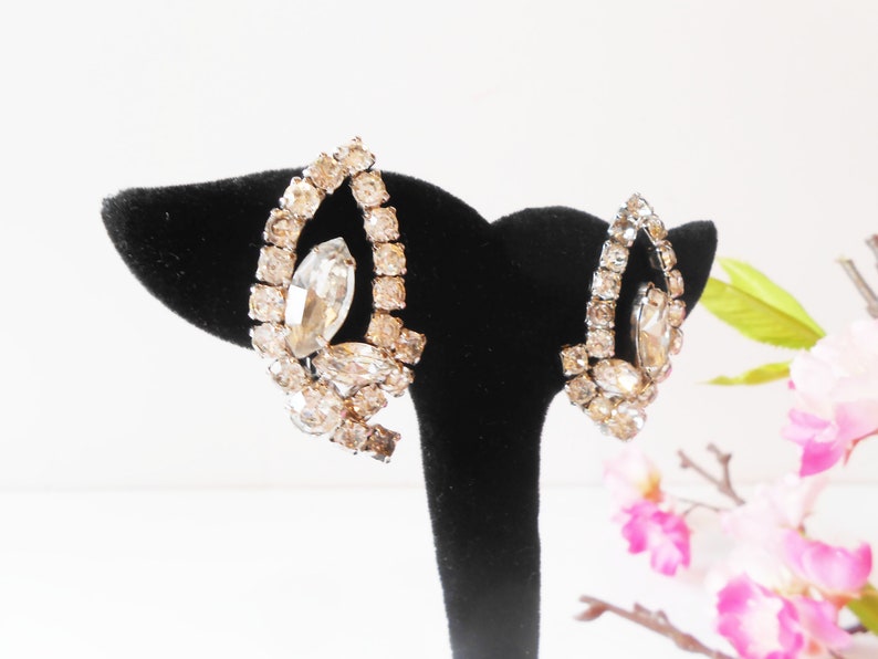 Vintage Rhinestone Earrings, Glamorous Statement Earrings, Clip-On, Jewelry Gift for Her image 4