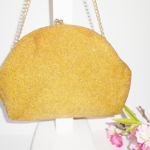 Gold Bead Evening Bag by Walborg, Vintage Gold Bead Clutch, Cocktail Purse, Special Occasion Purse EB-0092