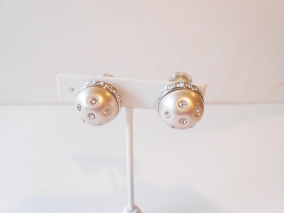 Pearl Rhinestone Earrings, Wedding Bridal Earring… - image 5