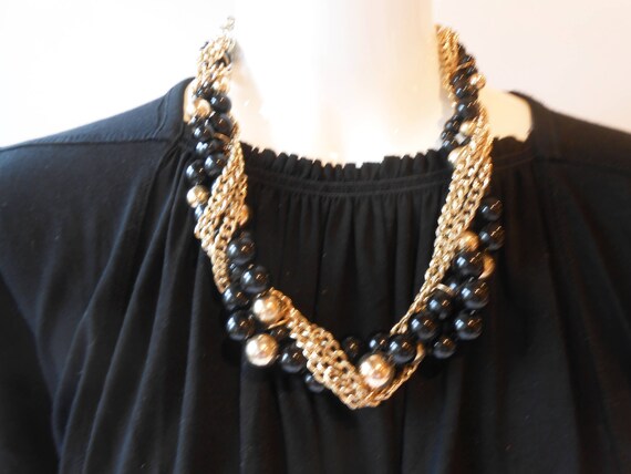 Vintage Black Gold Necklace, Multi-Strand Gold an… - image 2