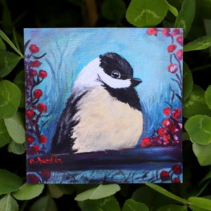 Chickadee Bird Magnet - Bird Art - Small Magnet - 3x3 inch