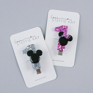 Mouse Head Glitter Number Alligator Hair Clip | Birthday Number Barrette
