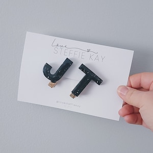 JT Initial Hair Clip Set | Resin | Black + Gold Flecked