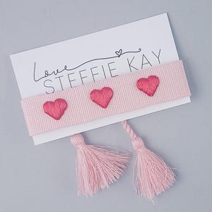 Embroidered Tassel Bracelet | Red Hearts