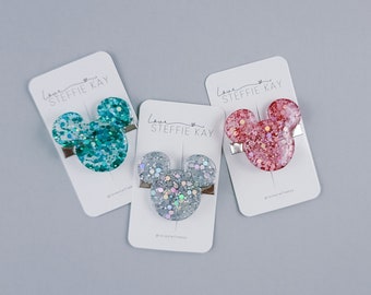 Resin Hair Clip | Glitter Mouse Head