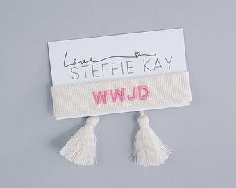 Embroidered Tassel Bracelet | WWJD