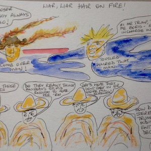 Bo-Jo and Trump Go Flying (2 cartoons)
