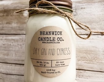 DRYGIN & CYPRESS Soy Candle in Mason Jar Unique Gift