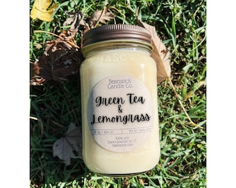 GREEN TEA LEMONGRASS Soy Candle in Mason Jar Unique Gift