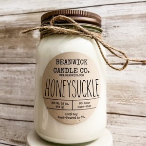 HONEYSUCKLE Soy Candle in Mason Jar Unique Gift