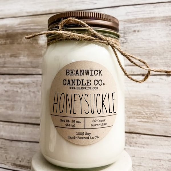 HONEYSUCKLE Soy Candle in Mason Jar Unique Gift