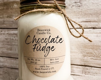 CHOCOLATE FUDGE Soy Candle in Mason Jar Unique Gift