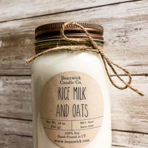 Vela de soja con leche de arroz y avena: más de 80 horas de duración en frasco de vidrio