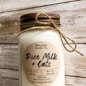 Vela de soja, leche de arroz y avena: vela en frasco de vidrio con duración de más de 80 horas