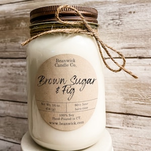 BROWN SUGAR & FIG Soy Candle in Mason Jar Unique Gift