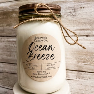 OCEAN BREEZE Soy Candle in Mason Jar Unique Gift