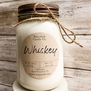 WHISKEY Soy Candle in Mason Jar Unique Gift