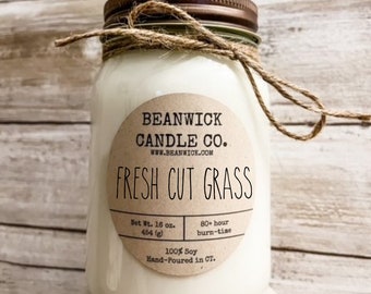 FRESH CUT GRASS Soy Candle in Mason Jar Unique Gift