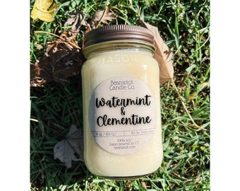 WATERMINT & CLEMENTINE Soy Candle in Mason Jar Unique Gift