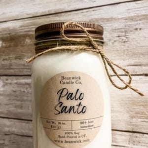 Vela de soja de Palo Santo: vela en frasco de vidrio con una duración de más de 80 horas