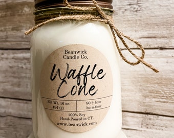 WAFFLE CONE Soy Candle in Mason Jar Unique Gift