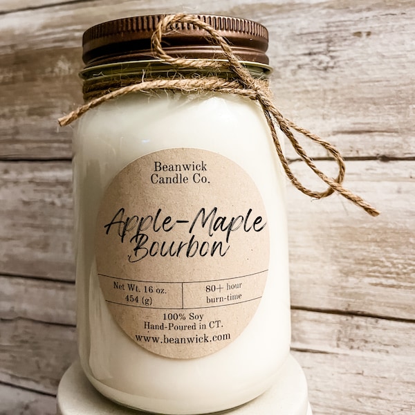 APPLE & MAPLE BOURBON Soy Candle in Mason Jar Unique Gift