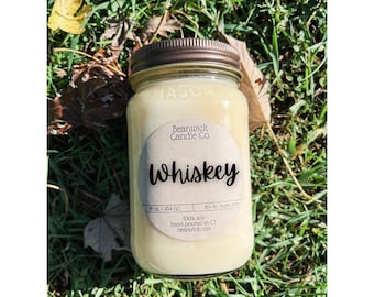 WHISKEY Soy Candle in Mason Jar Unique Gift