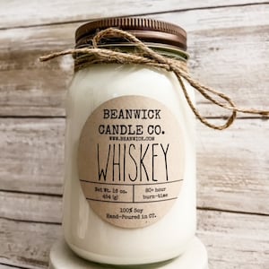 WHISKEY Soy Candle in Mason Jar Unique Gift