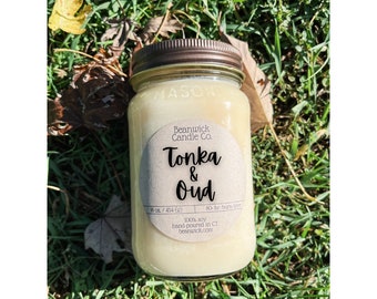 TONKA & OUD Soy Candle in Mason Jar Unique Gift