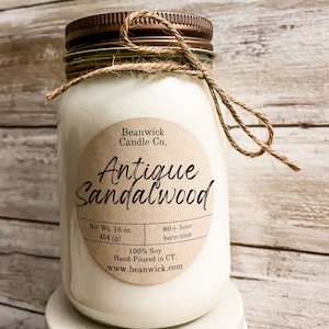 ANTIQUE SANDALWOOD Soy Candle in Mason Jar Unique Gift