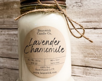 LAVENDER CHAMOMILE Soy Candle in Mason Jar Unique Gift