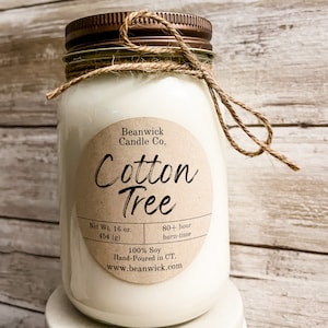 COTTON TREE Soy Candle in Mason Jar Unique Gift