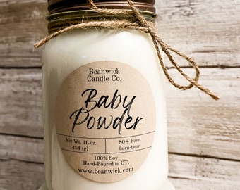 BABY POWDER Soy Candle in Mason Jar Unique Gift