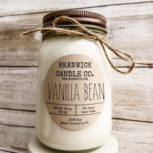 VANILLA BEAN Soy Candle in Mason Jar Unique Gift