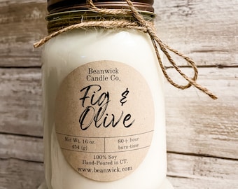 FIG & OLIVE Soy Candle in Mason Jar Unique Gift