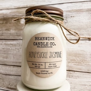 HONEYSUCKLE JASMINE Soy Candle in Mason Jar Unique Gift