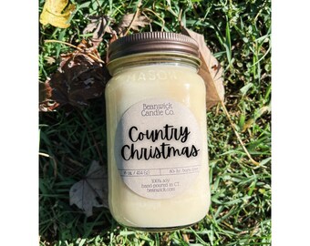 COUNTRY CHRISTMAS Soy Candle in Mason Jar Unique Gift