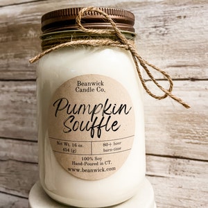 PUMPKIN SOUFFLE Soy Candle in Mason Jar Unique Gift
