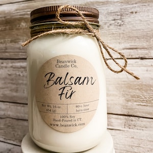 BALSAM FIR Soy Candle in Mason Jar Unique Gift