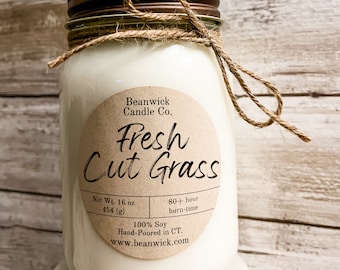 FRESH CUT GRASS Soy Candle in Mason Jar Unique Gift