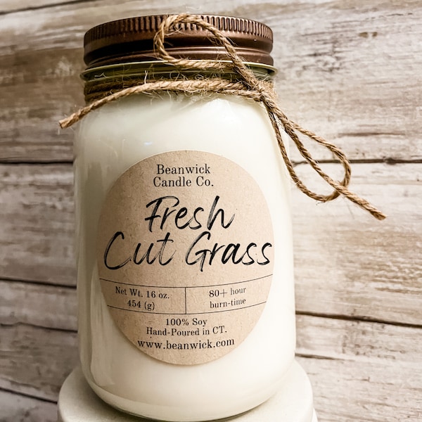 FRESH CUT GRASS Soy Candle in Mason Jar Unique Gift