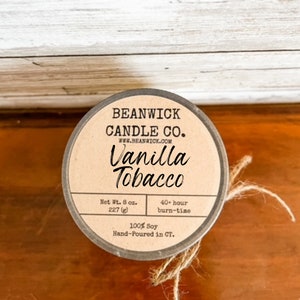 VANILLA TOBACCO Soy Candle in Mason Jar Unique Gift