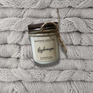 HYDRANGEA sojakaars in 8 oz. Uniek cadeau glazen pot