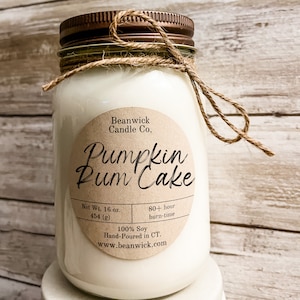 PUMPKIN RUM CAKE Soy Candle in Mason Jar Unique Gift