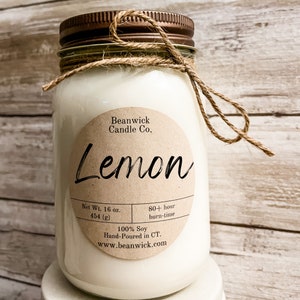 LEMON Soy Candle in Mason Jar Unique Gift